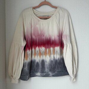 Cream and Red Tie-Dye Long Sleeve Sweatshirt